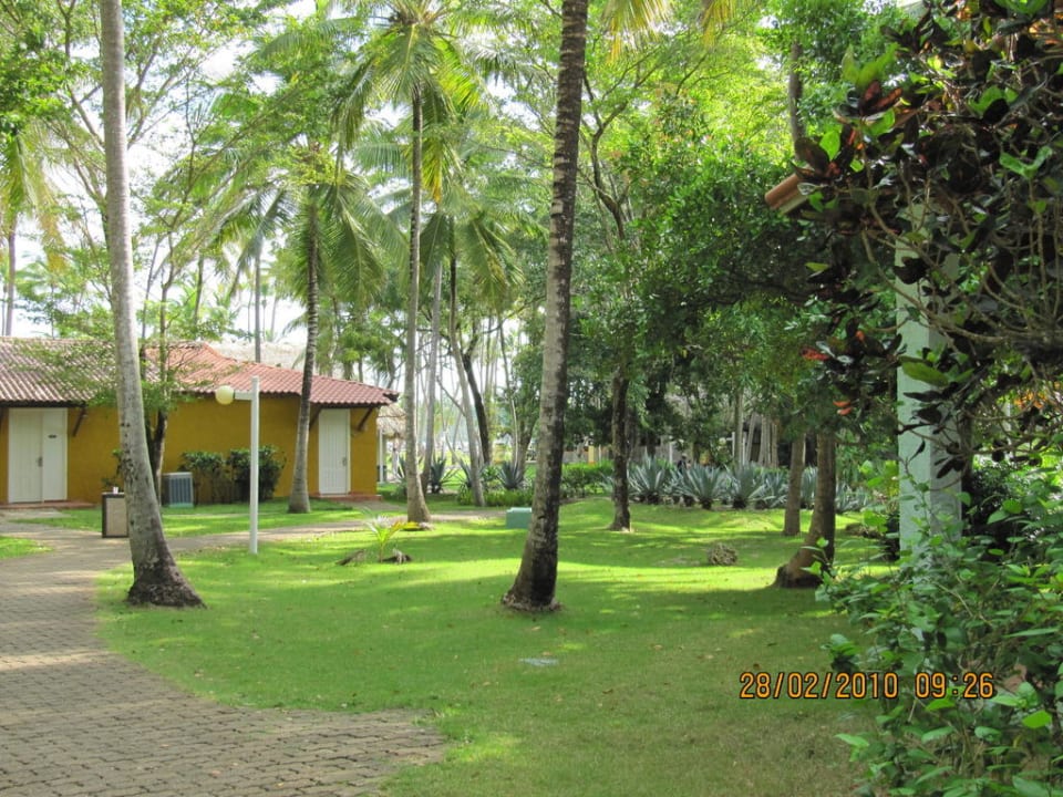 Ein Weg durch die schöne Anlage zum Strand Wyndham Alltra Samana