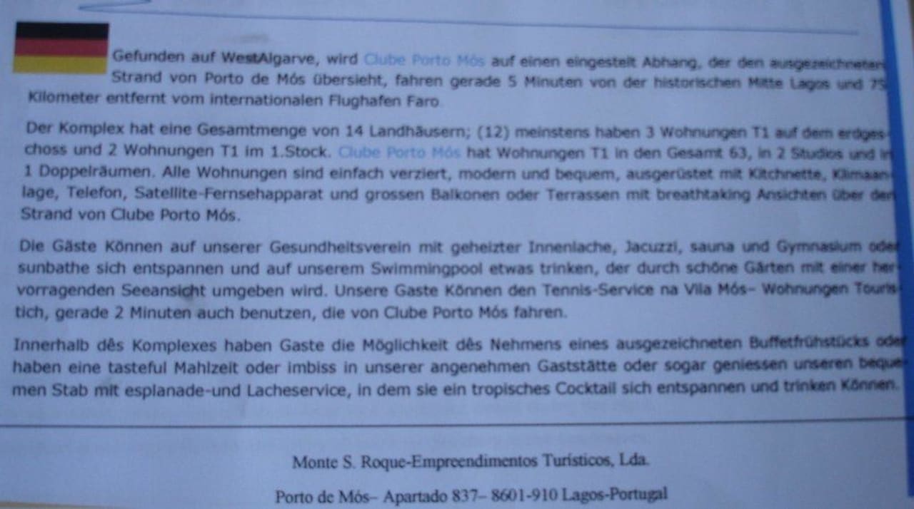 Offizielle Beschreibung des Hotels Hotel Clube Porto Mos
