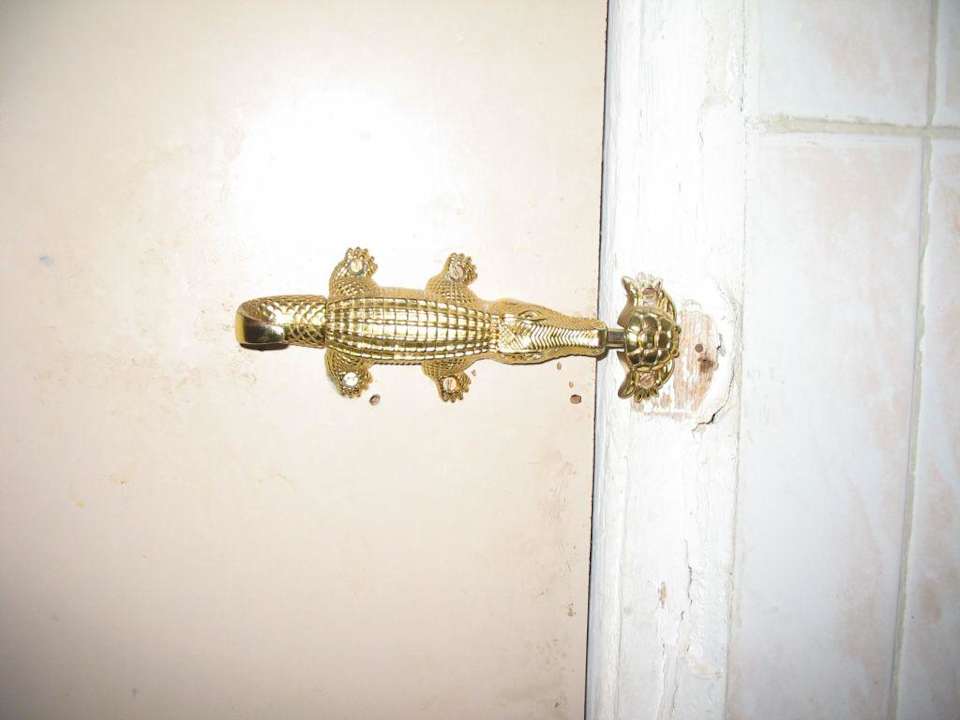 Crocodile form lock on the toilet door Candle Hotel Wadi Musa