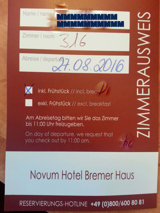 Zimmerkarte Hotel Bremer Haus