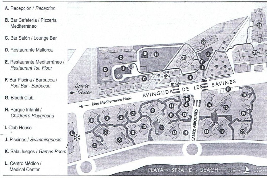 Lageplan Wohneinheiten 1 bis 24 Hipotels Mediterraneo Club