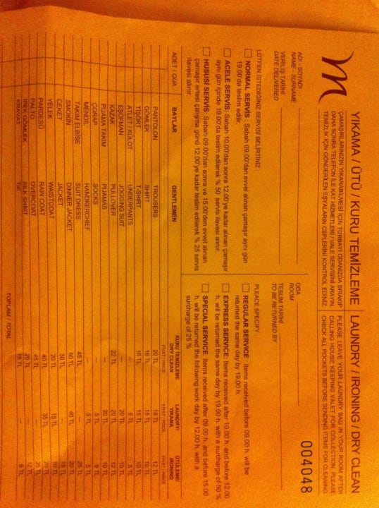 Wäscherei Preisliste Merit Park Hotel