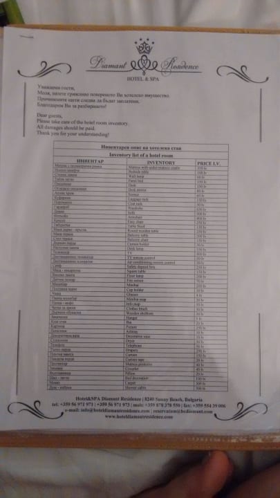 Preisliste  Hotel&SPA Diamant Residence