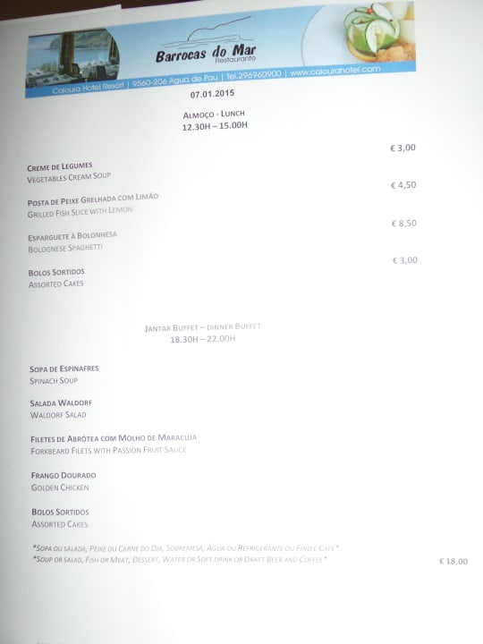 Tagesmenue Caloura Hotel Resort