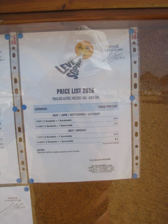 Preisliste Strandliegen Monica Isabel Beach Club