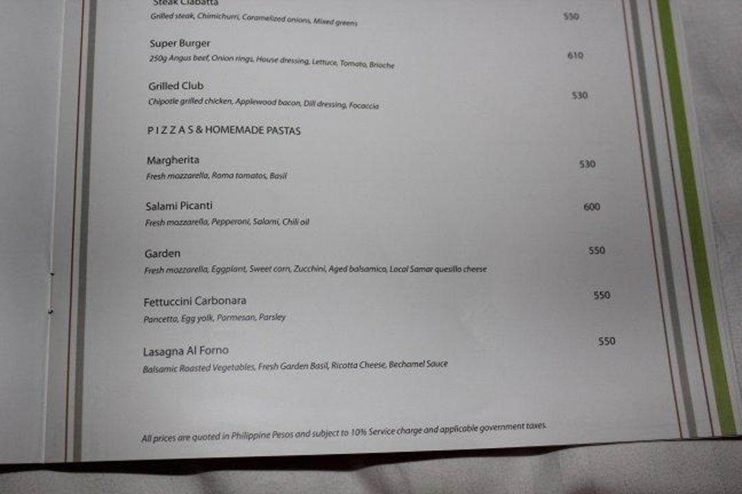 Auszug Roomservice  Mövenpick Hotel Mactan Island Cebu