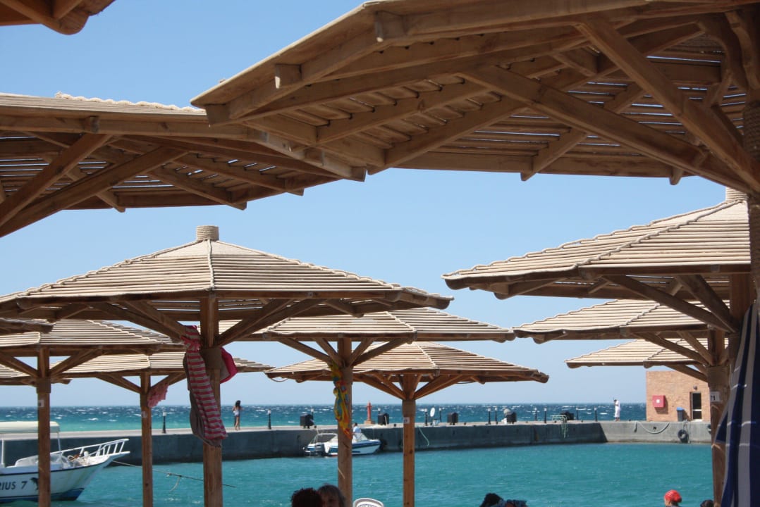 Sonnenschrime Stoß an Stoß mit Blick auf die Mauer Palm Beach Resort