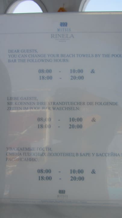 Hinweisschilder Mitsis Selection Rinela