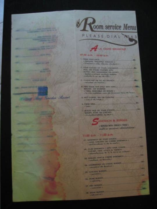 Speisekarte auf dem Zimmer Hotel Patong Bay Garden