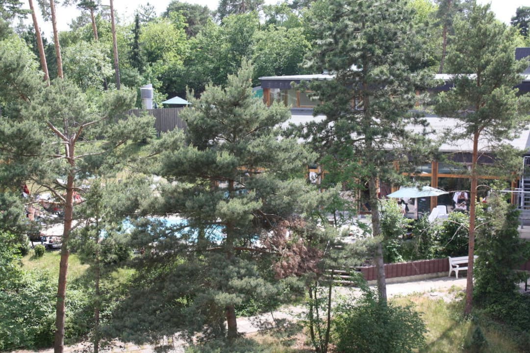 Blick auf die Aqualandschaft vom Balkon Hotel Sonnenhügel