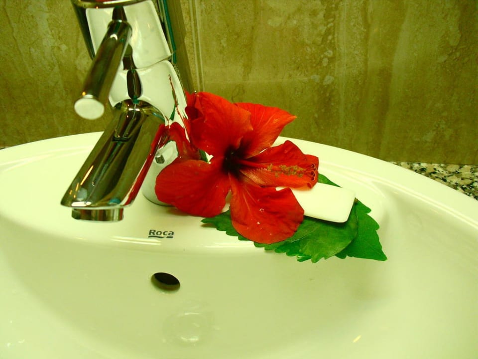 Bad mit Blume vom Zimmermädchen Hotel Riu Paraiso Lanzarote