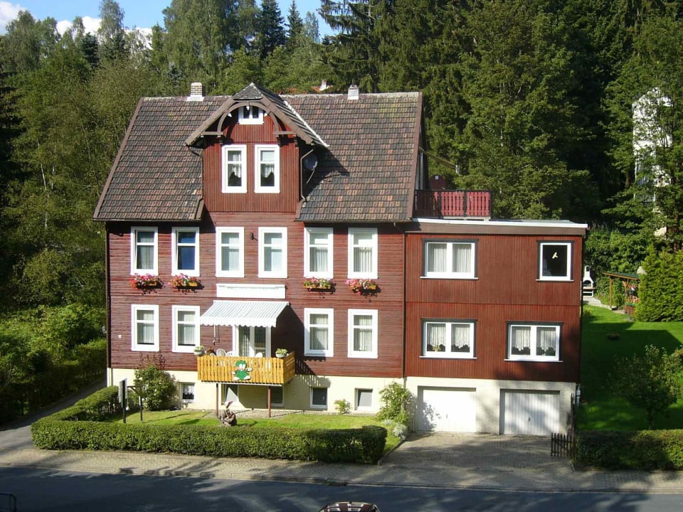 Frontansicht im Sommer Harzhaus am Brunnen