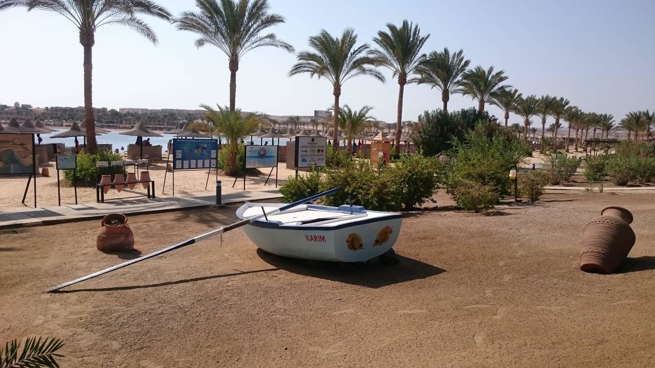 Blick zum Strand mit Laufstrecke Steigenberger Coraya Beach - Adults only