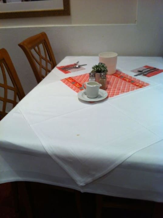 Schmutzige Tischdecke beim Frühstück Hotel Königshof