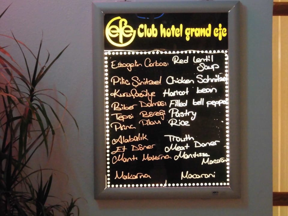 Menüplan  Hotel Grand Efe