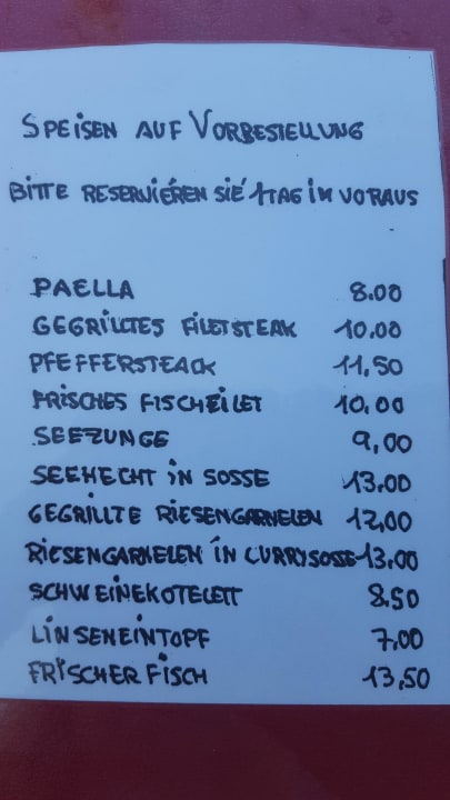 Poolbar: Speisekarte mit Gerichten zum Vorbestellen Bungalows & Appartements Playamar