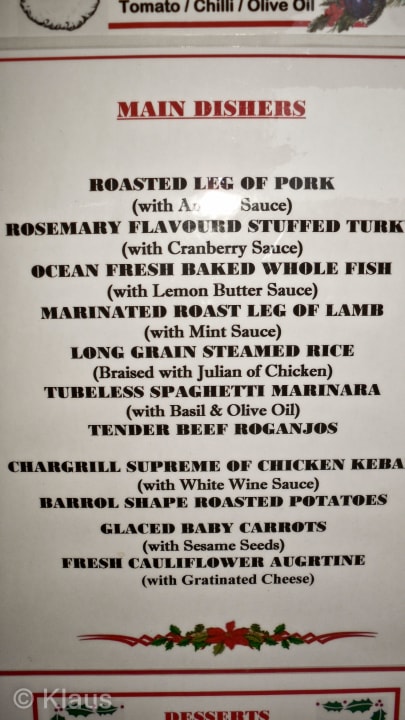 Menu - Heiligabend Summer Island Maldives