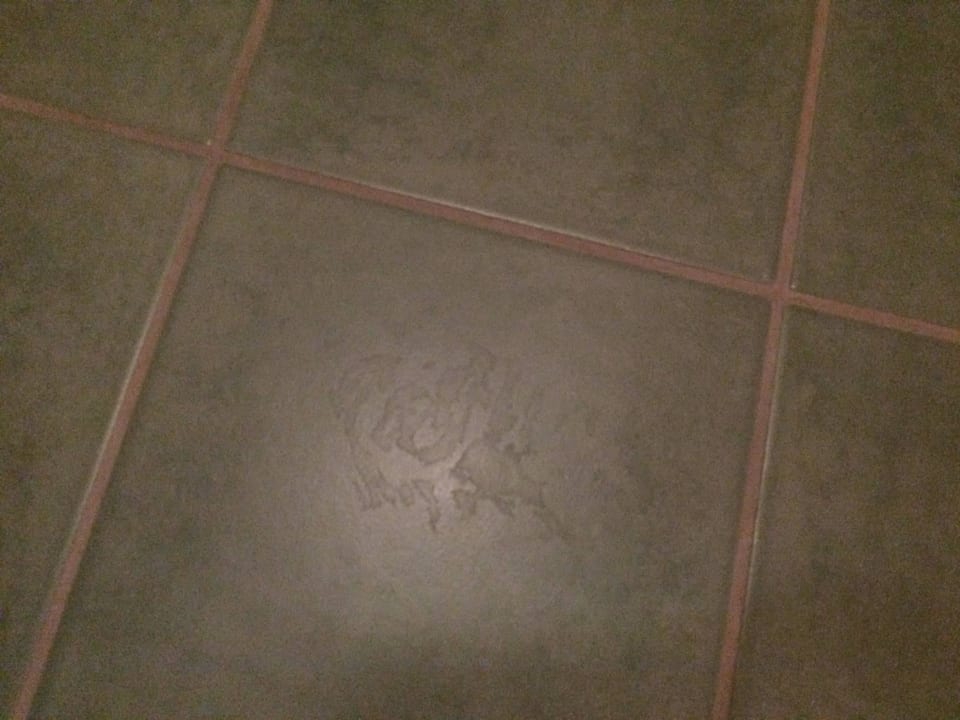 Schuhabdruck am Boden vom WC Gut Berg Naturhotel