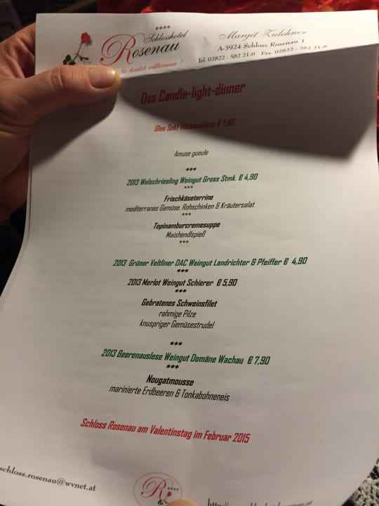 Rosendinner zum Valentinstag Schlosshotel Rosenau