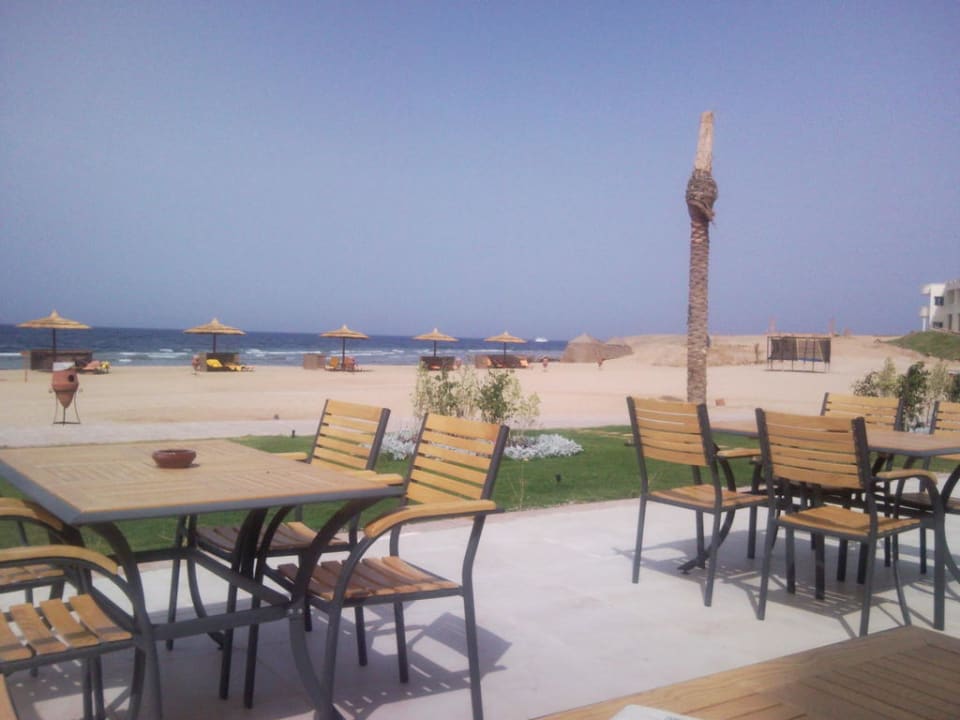 Blick von der Terrasse zum Roten Meer Coral Sun Beach