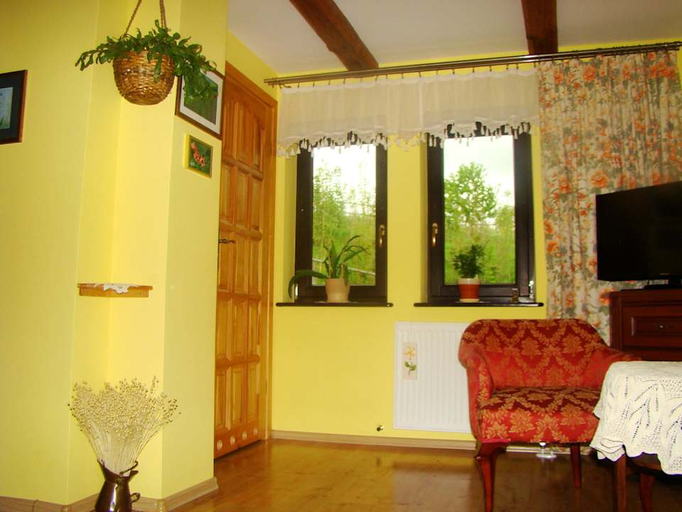 Widok z pokoju lnianego Bauernhof Lysa Góra