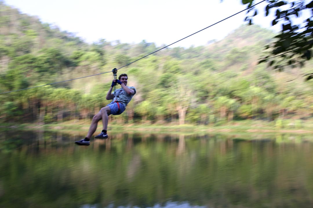 Zipline over the lake Home Phutoey River Kwai Resort