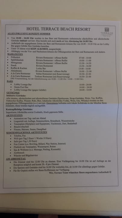 All inclusive Leistungen Hotel Terrace Beach Resort