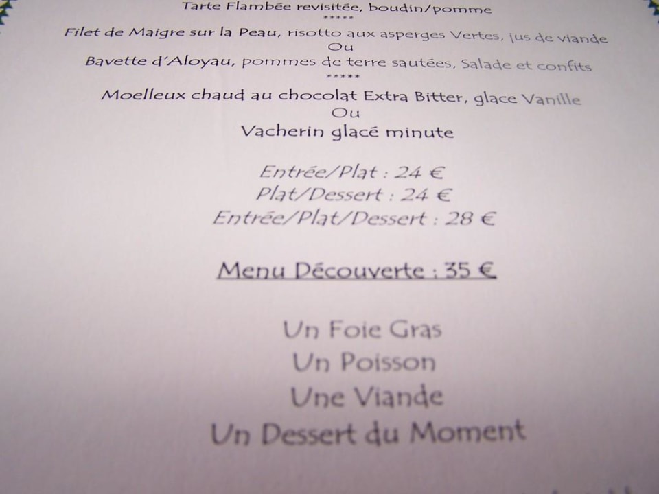 Auszug aus der Speisekarte Hotel Au Vieux Moulin