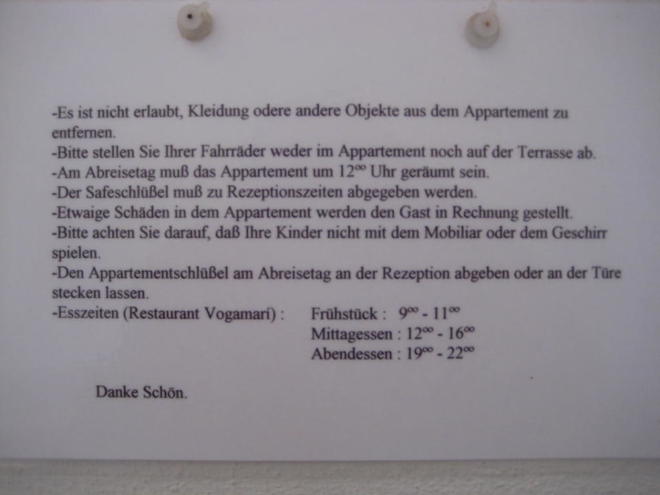 Hotelordnung Hotel Vogamari