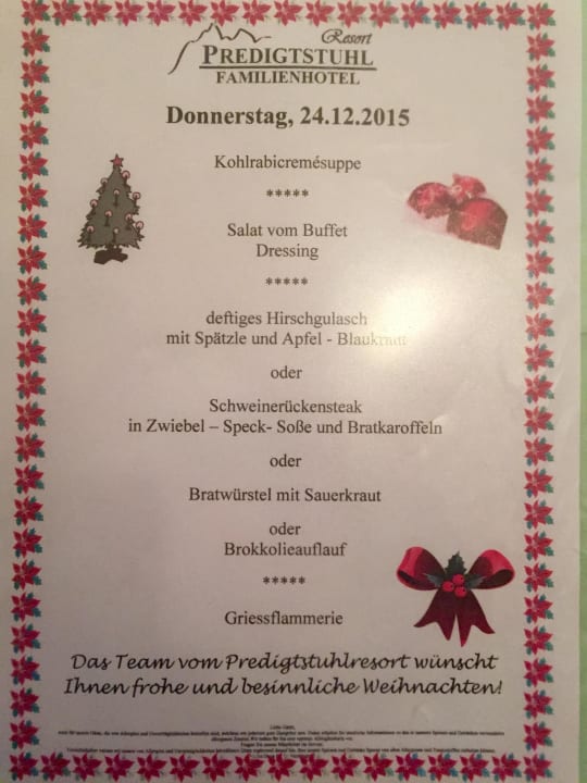 Weihnachtsmenü Predigtstuhl Resort