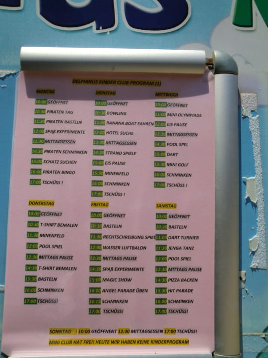 Kinder Club Zeitplan Hotel Delphin Imperial