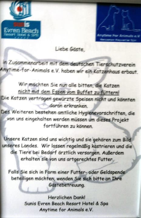 Info-Tafeln Sunis Evren Beach Resort Hotel & Spa