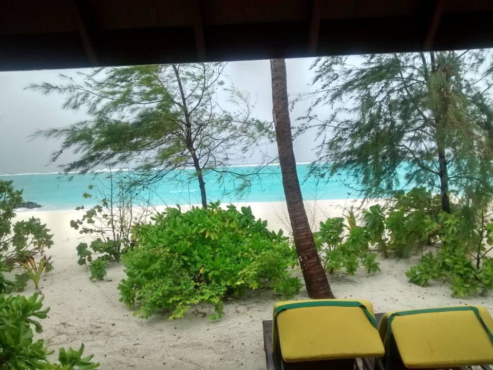 Blick von Villaterrasse auf den Strand Summer Island Maldives
