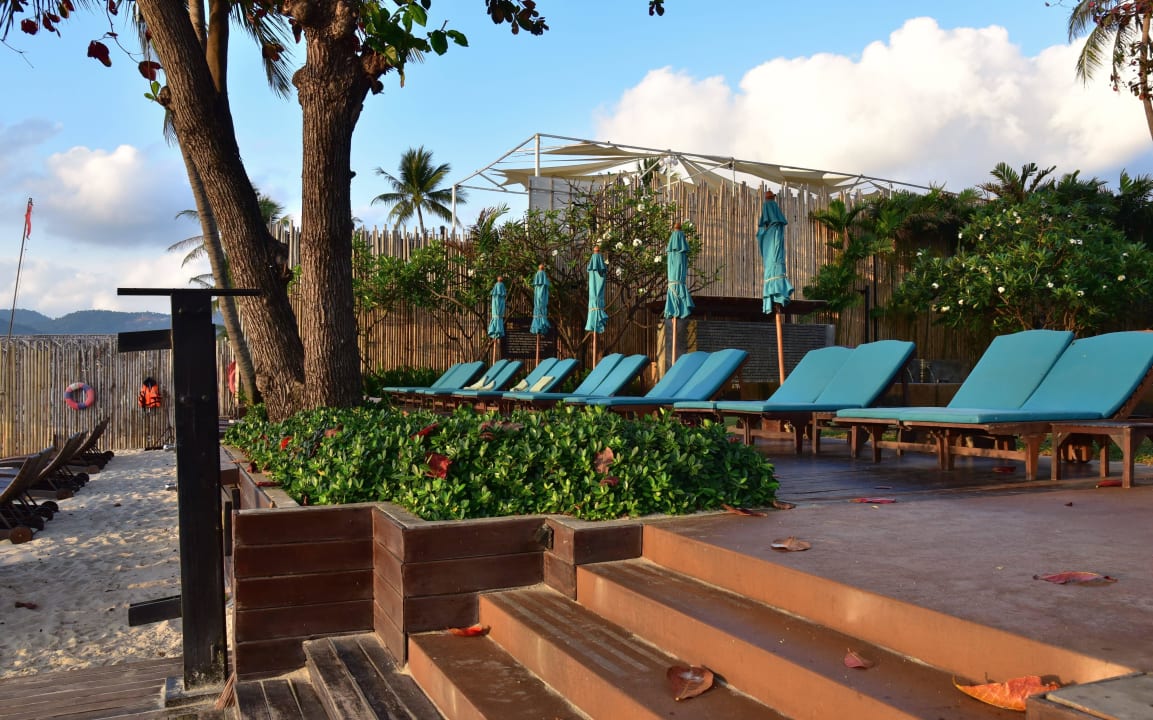 Bequeme Liegen auf Podest unterhalb des Pools Buri Rasa Village Samui Adults Only Resort