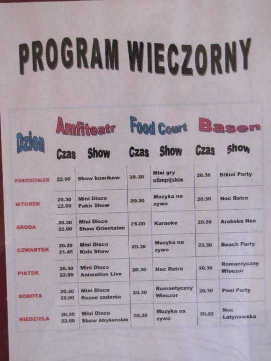 Rozrywkowy rozkład jazdy Rehana Royal Beach Resort Aqua Park & Spa