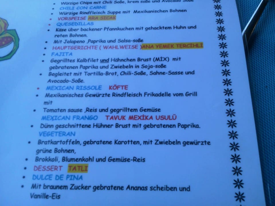 A la Card Mexikanisch an der Snackbar Club Sidelya Hotel