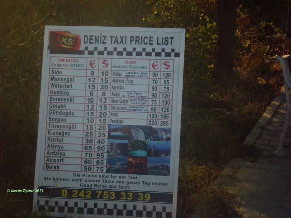 Taxipreisschild Can Garden Beach