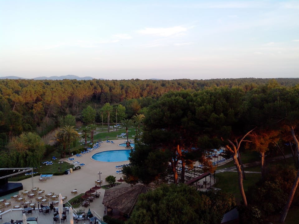 Gartenanlage mit Pool, Restaurant und Bühne Hotel Exagon Park
