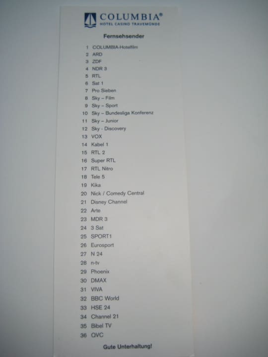 Fernsehsender-Liste ATLANTIC Grand Hotel Travemünde