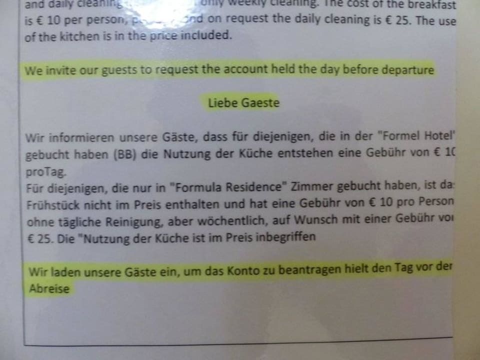 Suite - Hinweis zur Benützung der KücheBad Hotel Residence Relais Du Lac