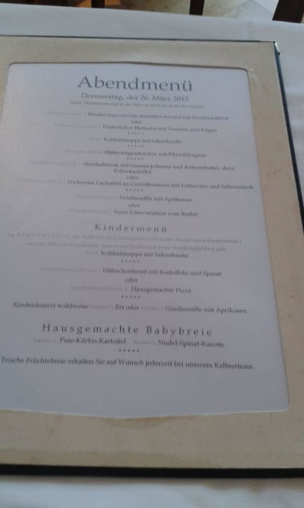 Menu Boutique Hotel Bellevue Lermoos