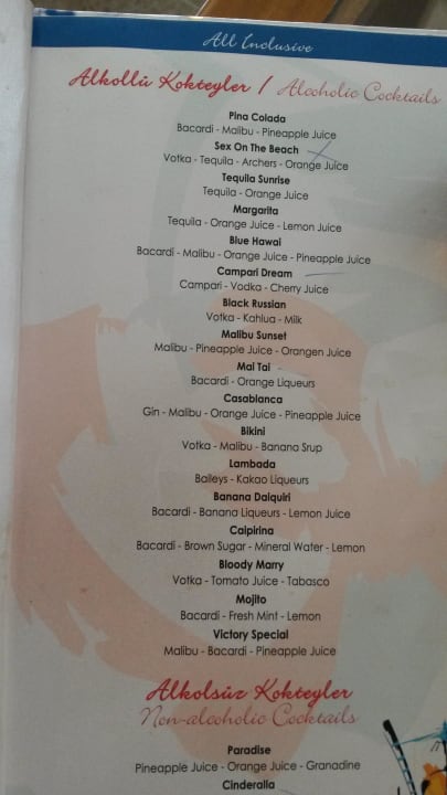 Getrankkarte Hotel Victory Resort