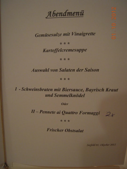 Speisekarte Hotel Hocheder