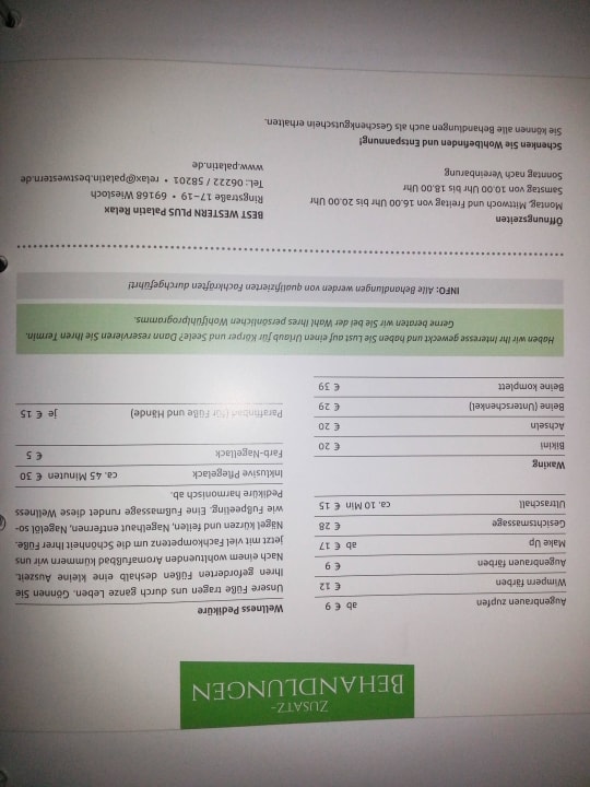 Massagen - Preise Best Western Plus Palatin Kongresshotel