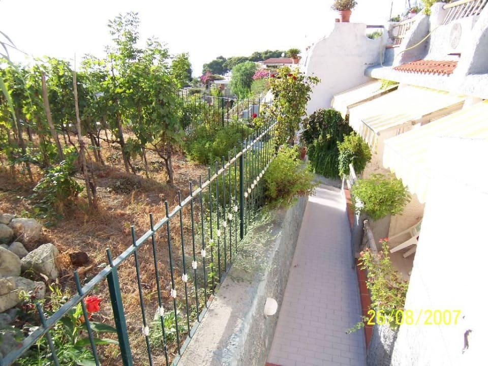 Blick zu den Terrassenzimmern Hotel Parco La Rosa