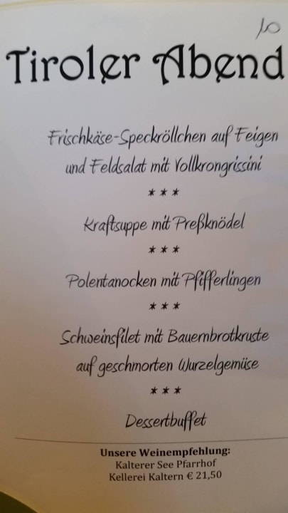 Abendmenue Hotel Terentnerhof