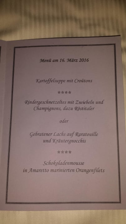 Menükarte  Center Hotel Alte Spinnerei