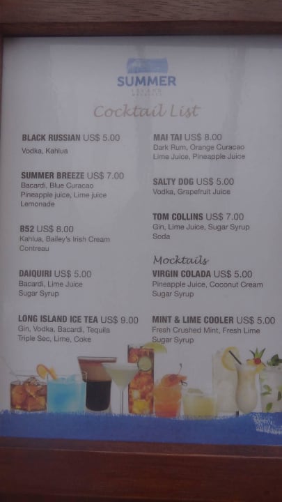 Cocktailkarte Summer Island Maldives