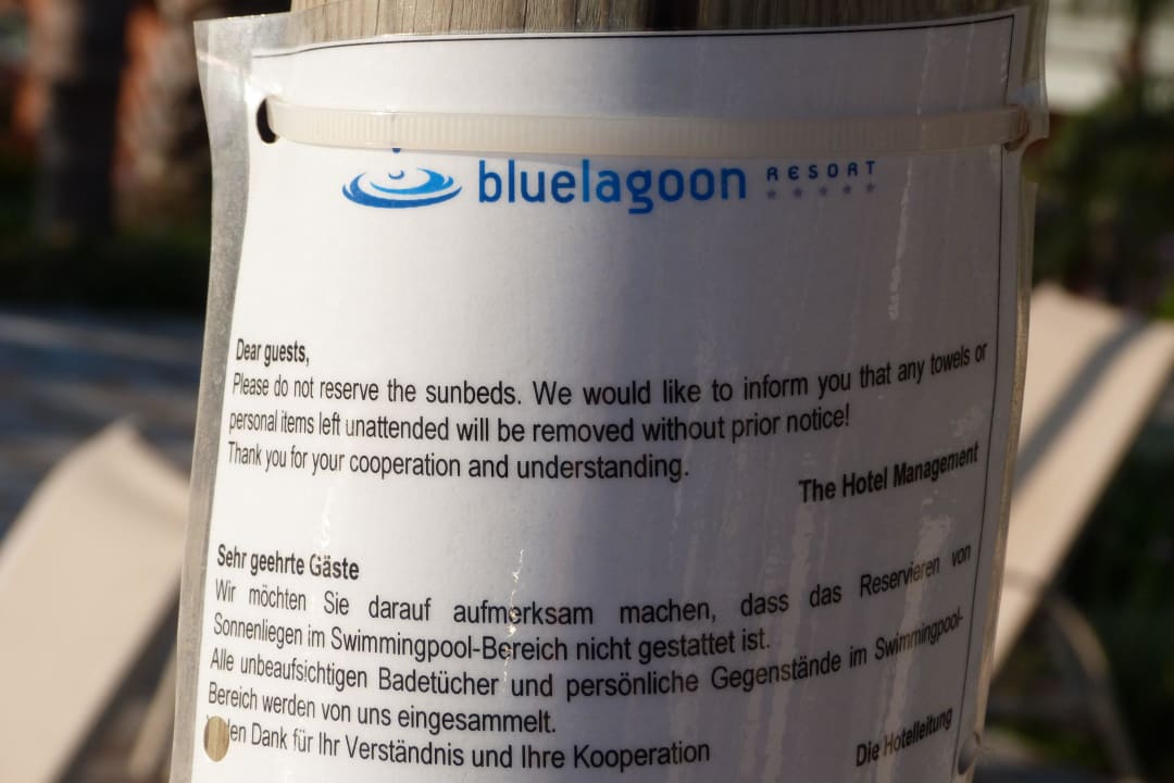 Nie rezerwować leżaków Blue Lagoon Resort