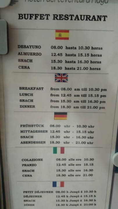 Hier die Restauantzeiten SBH Fuerteventura Playa